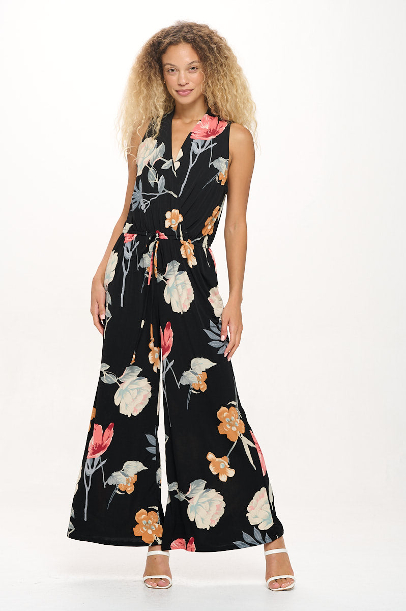 Image of West K Jillian Sleeveless Jumpsuit Black Yellow Floral