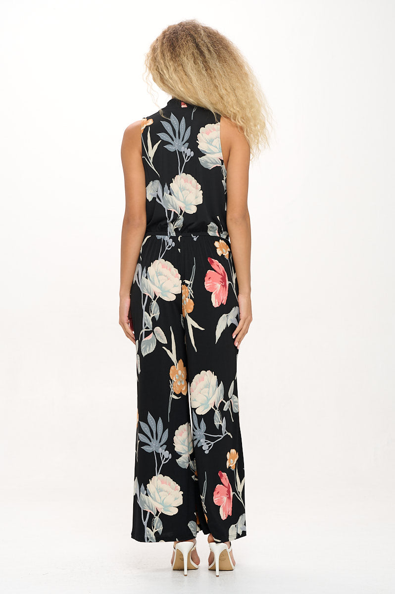 Image of West K Jillian Sleeveless Jumpsuit Black Yellow Floral