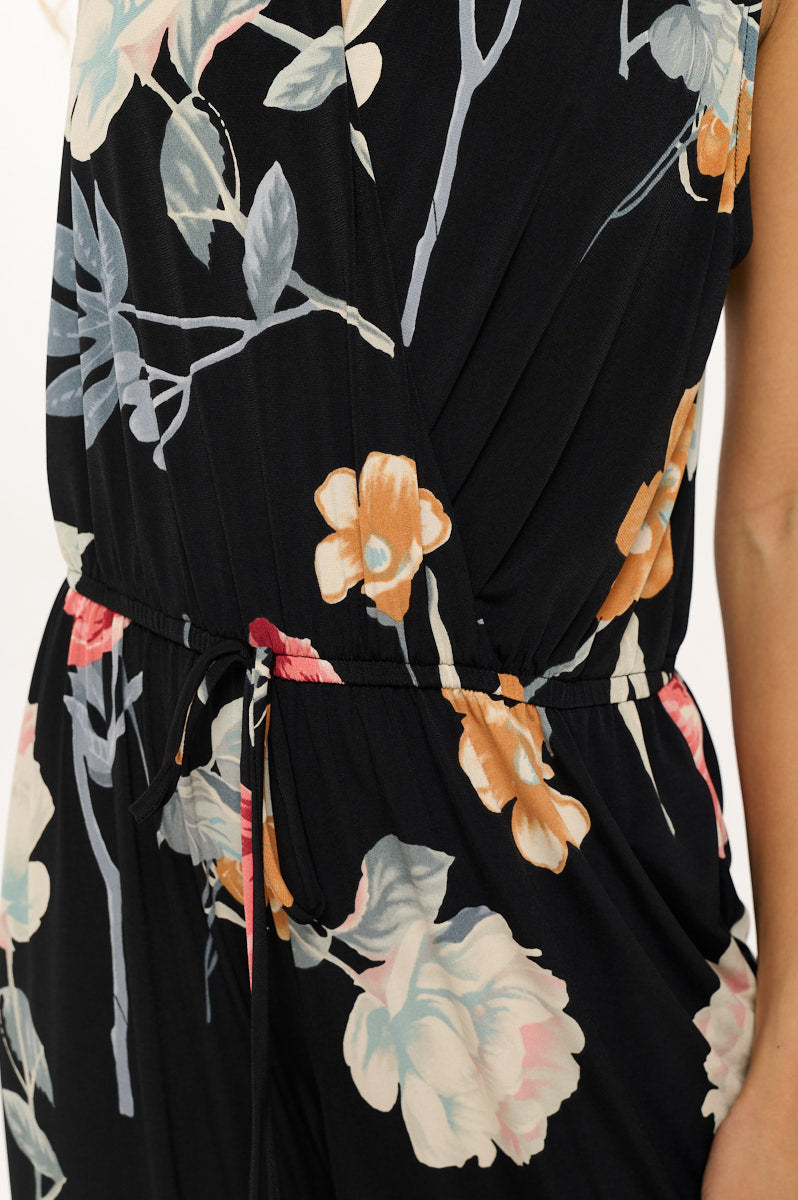 Image of West K Jillian Sleeveless Jumpsuit Black Yellow Floral