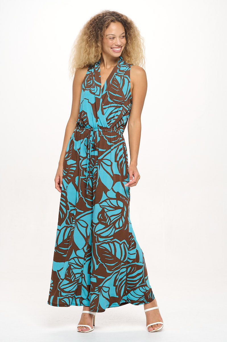 Image of West K Jillian Sleeveless Jumpsuit Teal Brown Geo