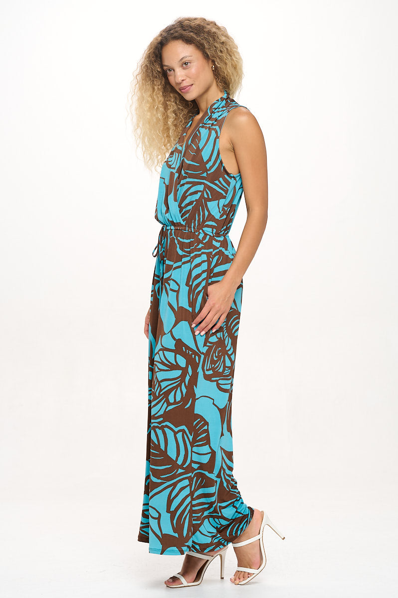 Image of West K Jillian Sleeveless Jumpsuit Teal Brown Geo