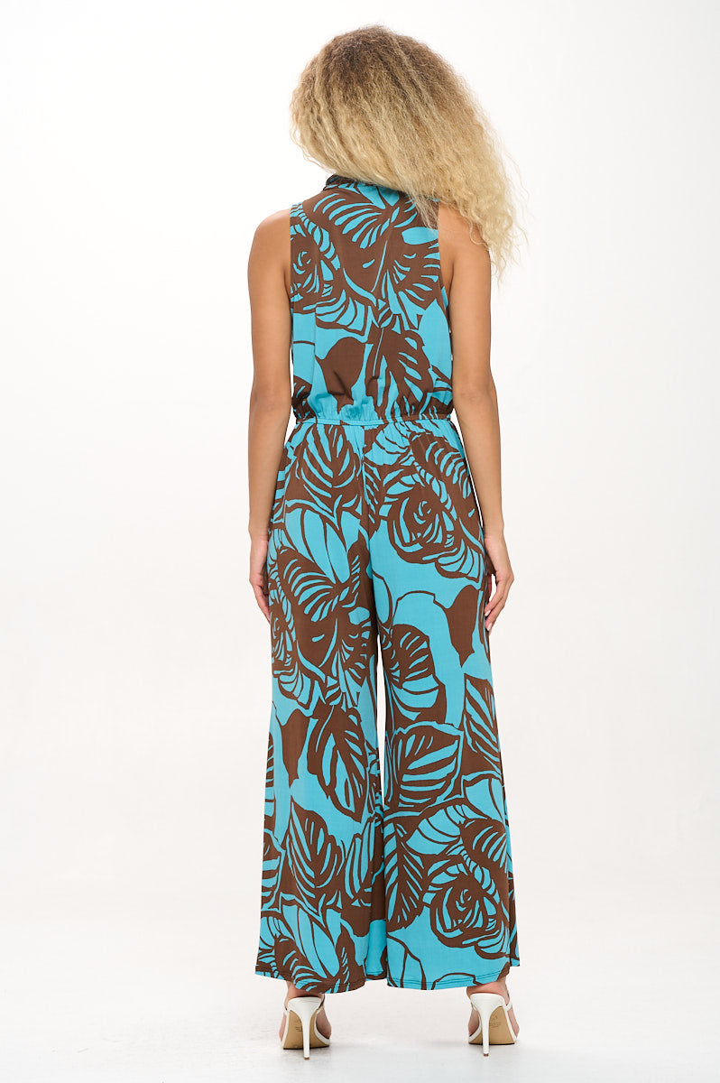 Image of West K Jillian Sleeveless Jumpsuit Teal Brown Geo