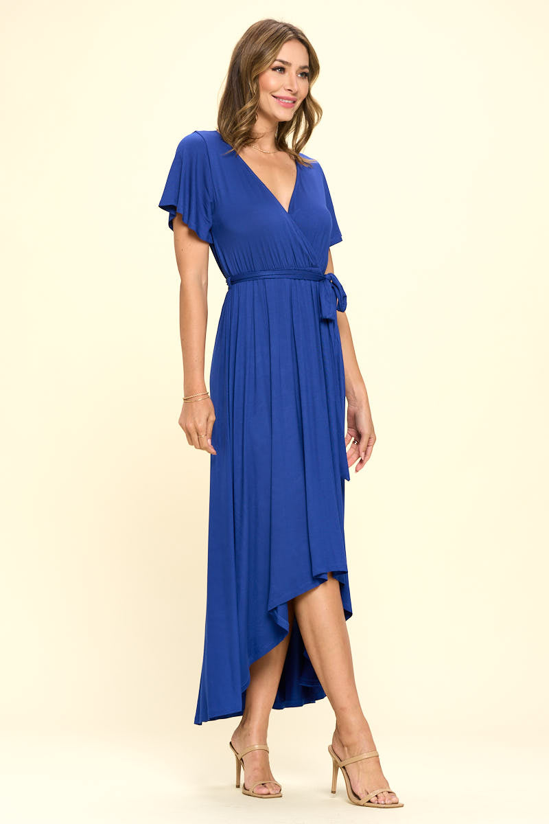 Image of West K Georgia Faux Wrap Hi - Lo Knit Dress Royal Blue