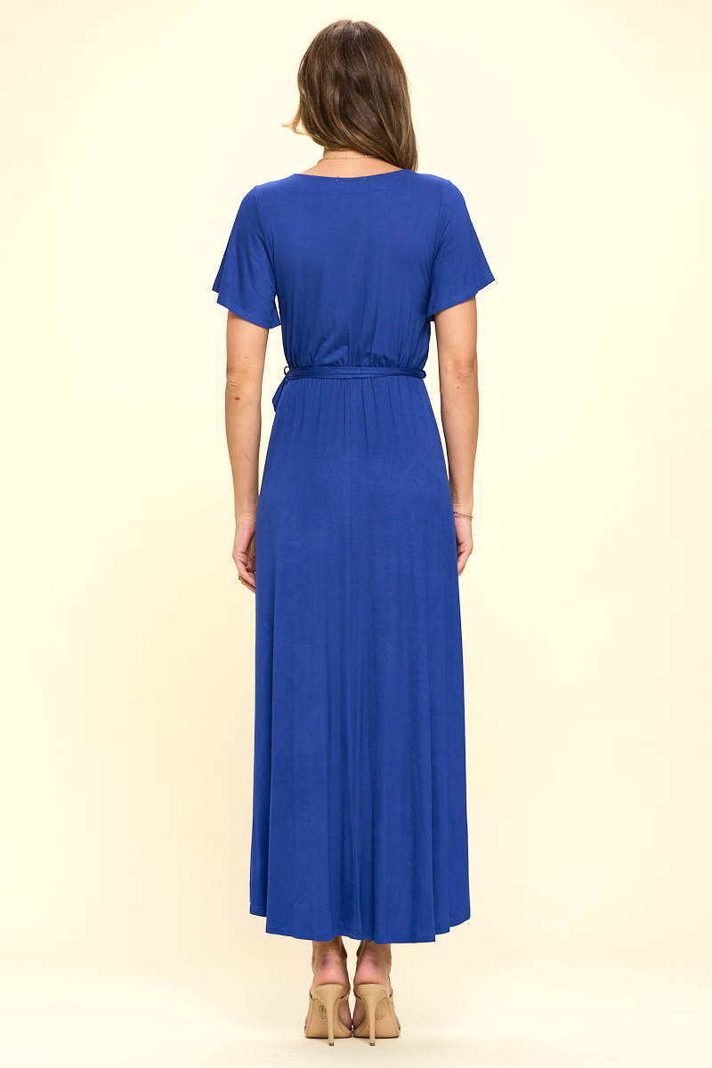 Image of West K Georgia Faux Wrap Hi - Lo Knit Dress Royal Blue