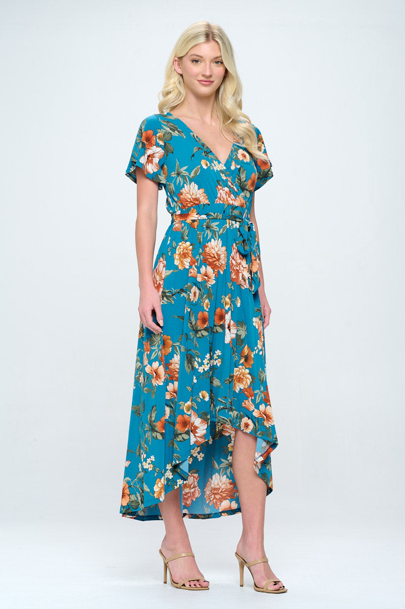 Georgia Faux Wrap Hi-Lo Knit Dress