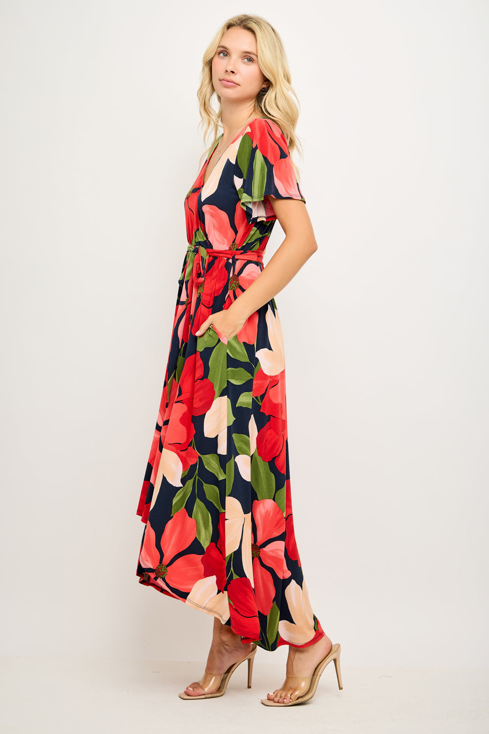 Georgia Faux Wrap Hi-Lo Knit Dress