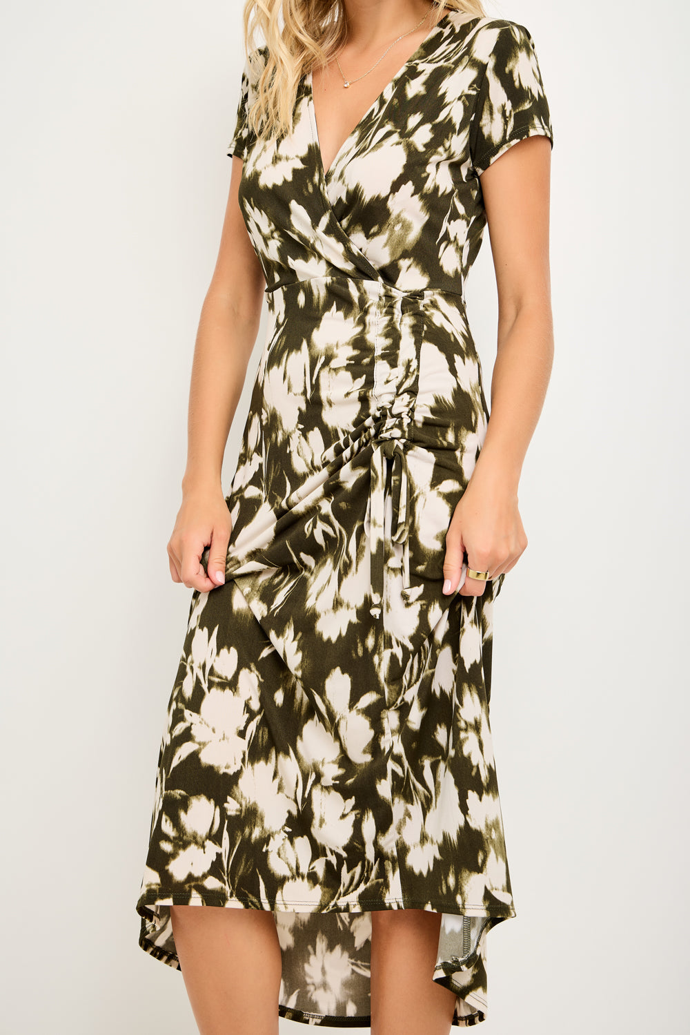 Emma Ruched Midi Wrap Dress