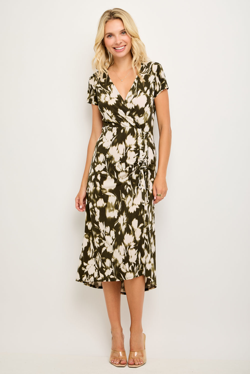 Emma Ruched Midi Wrap Dress