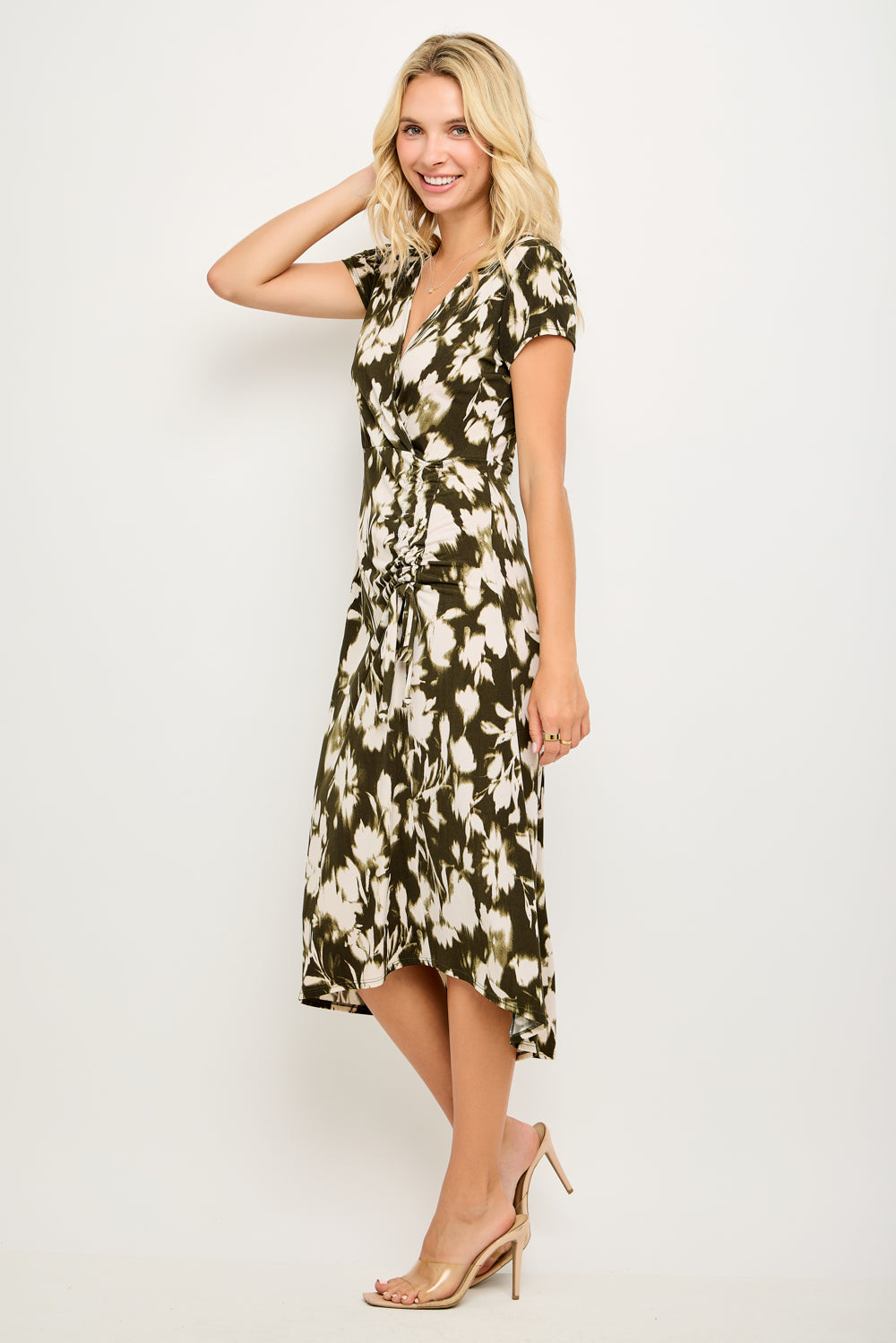 Emma Ruched Midi Wrap Dress