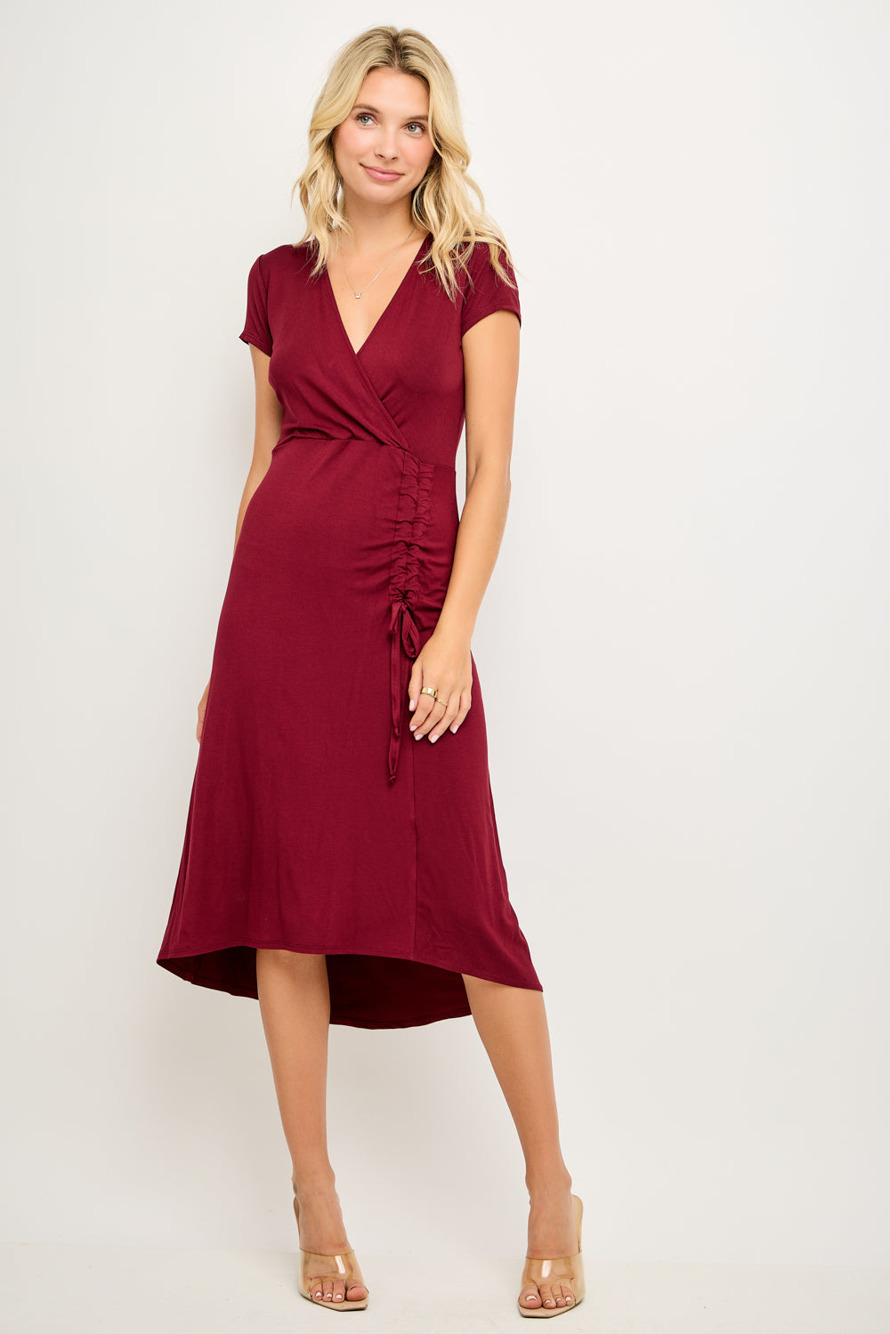 Emma Ruched Midi Wrap Dress