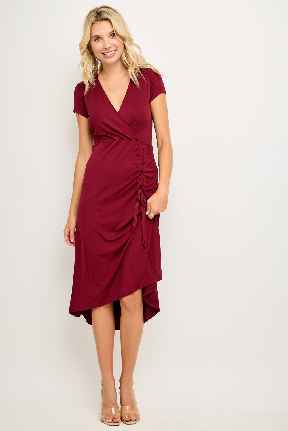 Emma Ruched Midi Wrap Dress
