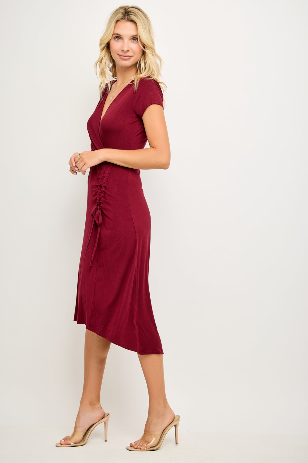 Emma Ruched Midi Wrap Dress