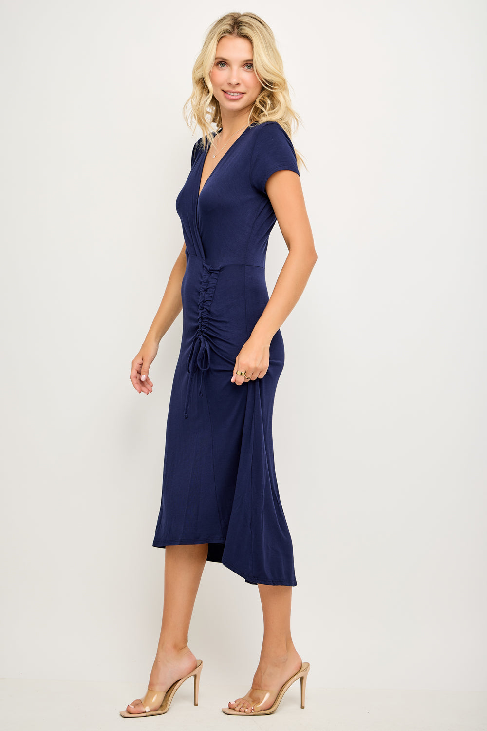Emma Ruched Midi Wrap Dress