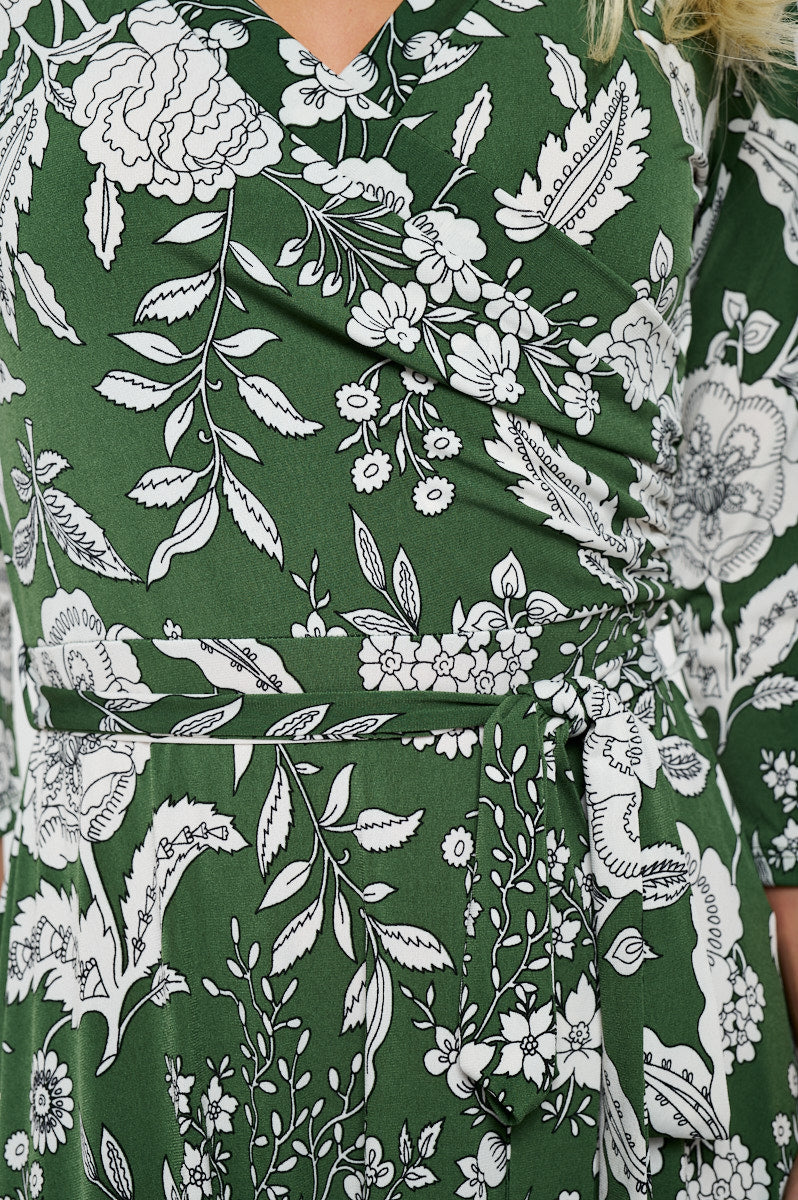 Image of West K Grace Faux - Wrap Maxi Dress with Tie Waist Green White Floral