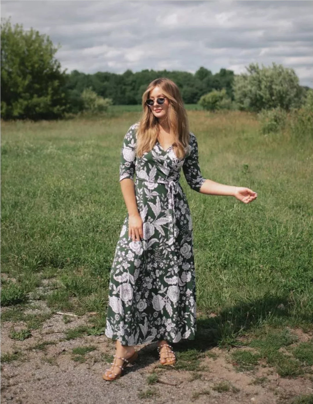 Image of West K Grace Faux - Wrap Maxi Dress with Tie Waist Green White Floral