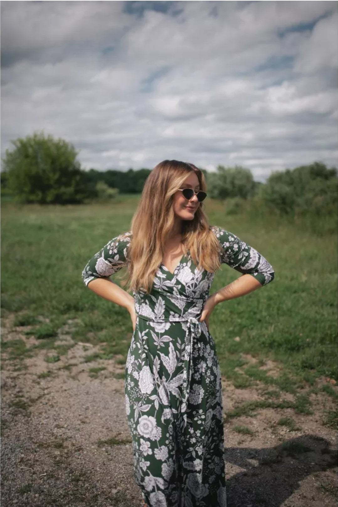 Image of West K Grace Faux - Wrap Maxi Dress with Tie Waist Green White Floral