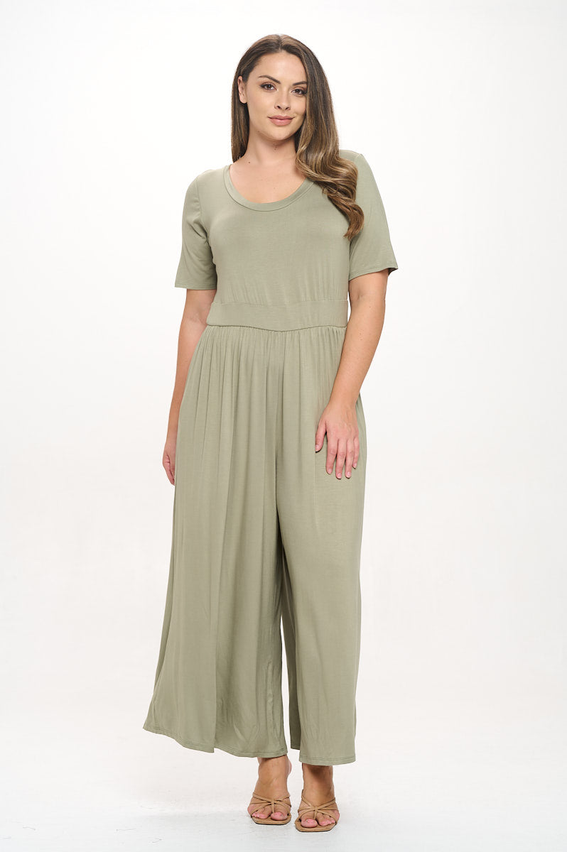 Image of West K Jana Plus Size Short Sleeve Knit Jumpsuit Sage