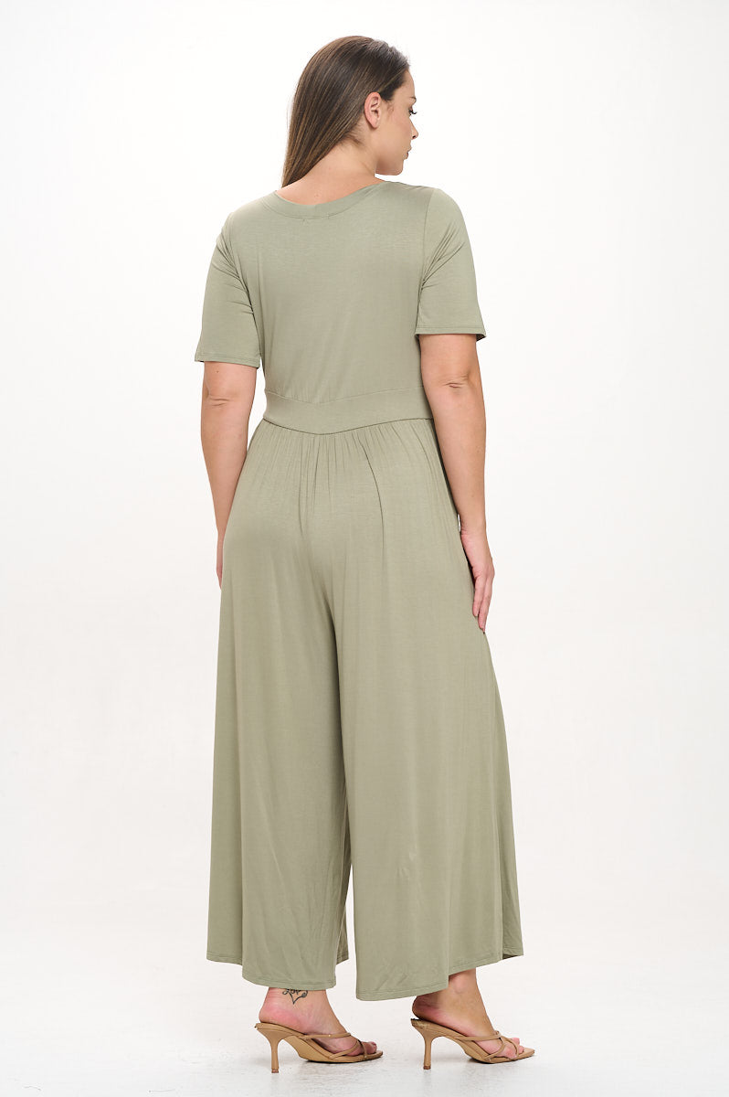 Image of West K Jana Plus Size Short Sleeve Knit Jumpsuit Sage