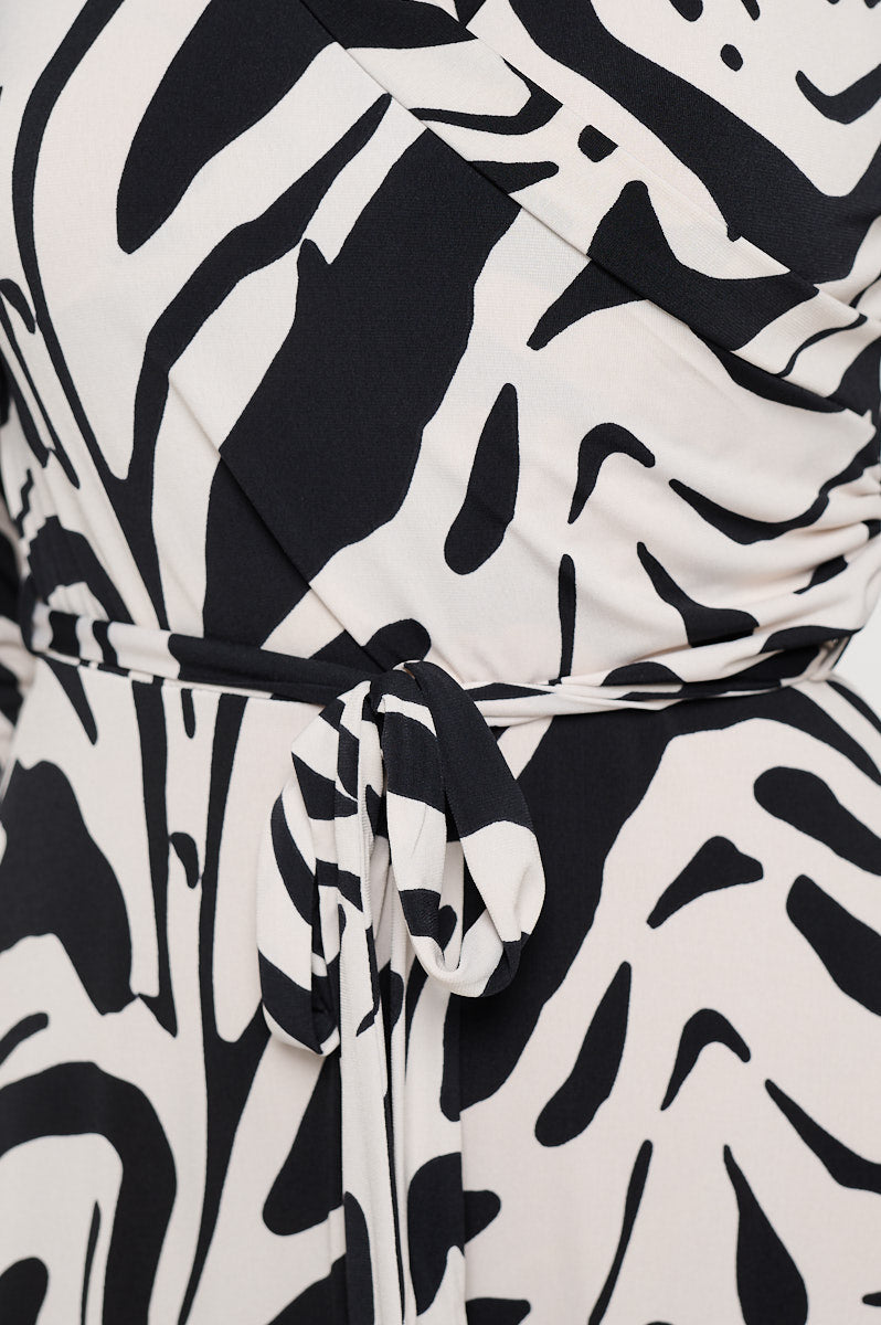 Image of West K Grace Faux - Wrap Maxi Dress with Tie Waist Black White Geo
