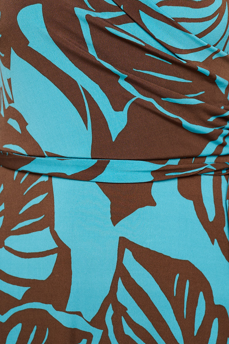 Image of West K Grace Faux - Wrap Maxi Dress with Tie Waist Teal Brown Geo