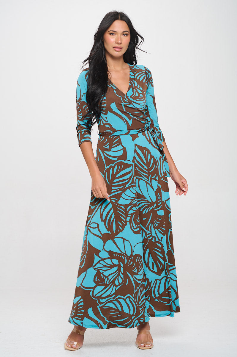 Image of West K Grace Faux - Wrap Maxi Dress with Tie Waist Black White Geo