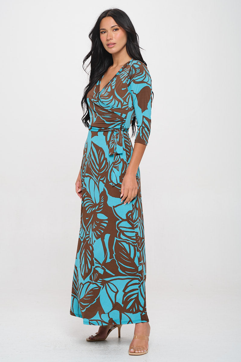 Image of West K Grace Faux - Wrap Maxi Dress with Tie Waist Black White Geo