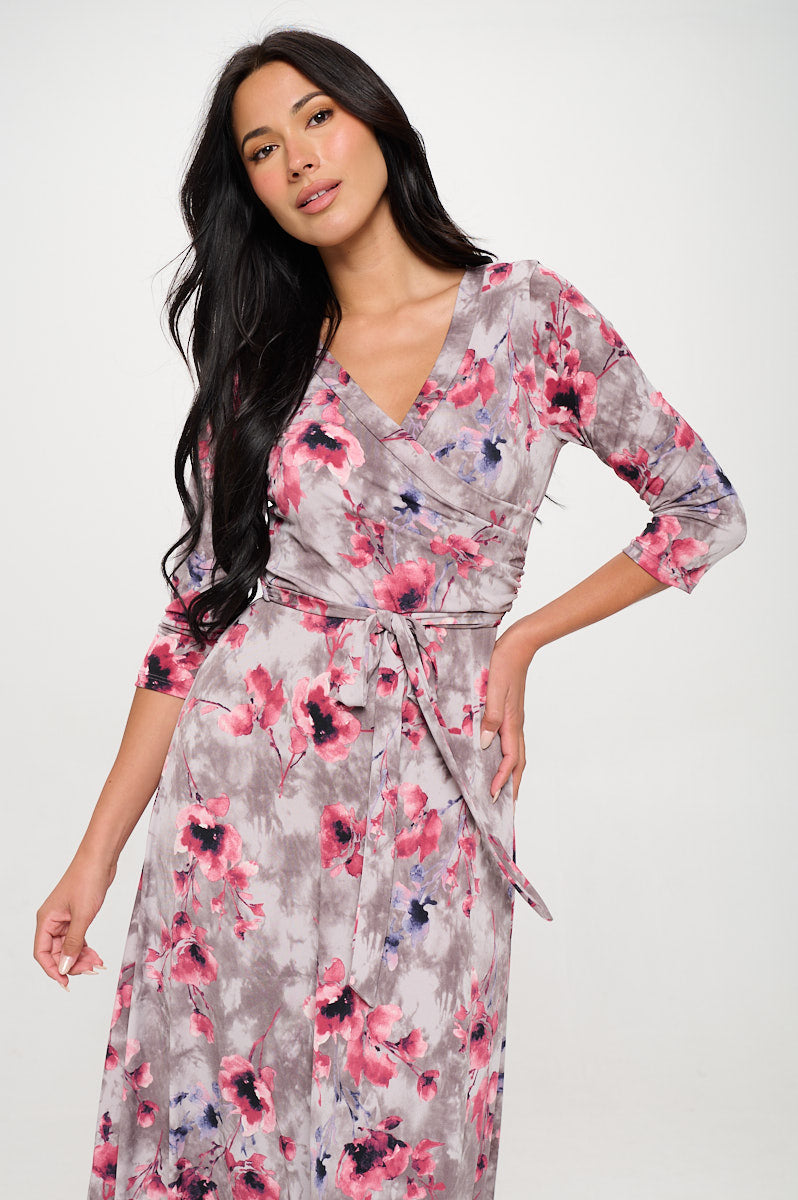 Image of West K Grace Faux - Wrap Maxi Dress with Tie Waist Mauve Floral