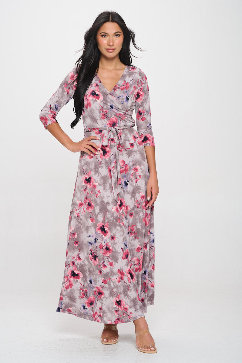 Image of West K Grace Faux - Wrap Maxi Dress with Tie Waist Mauve Floral