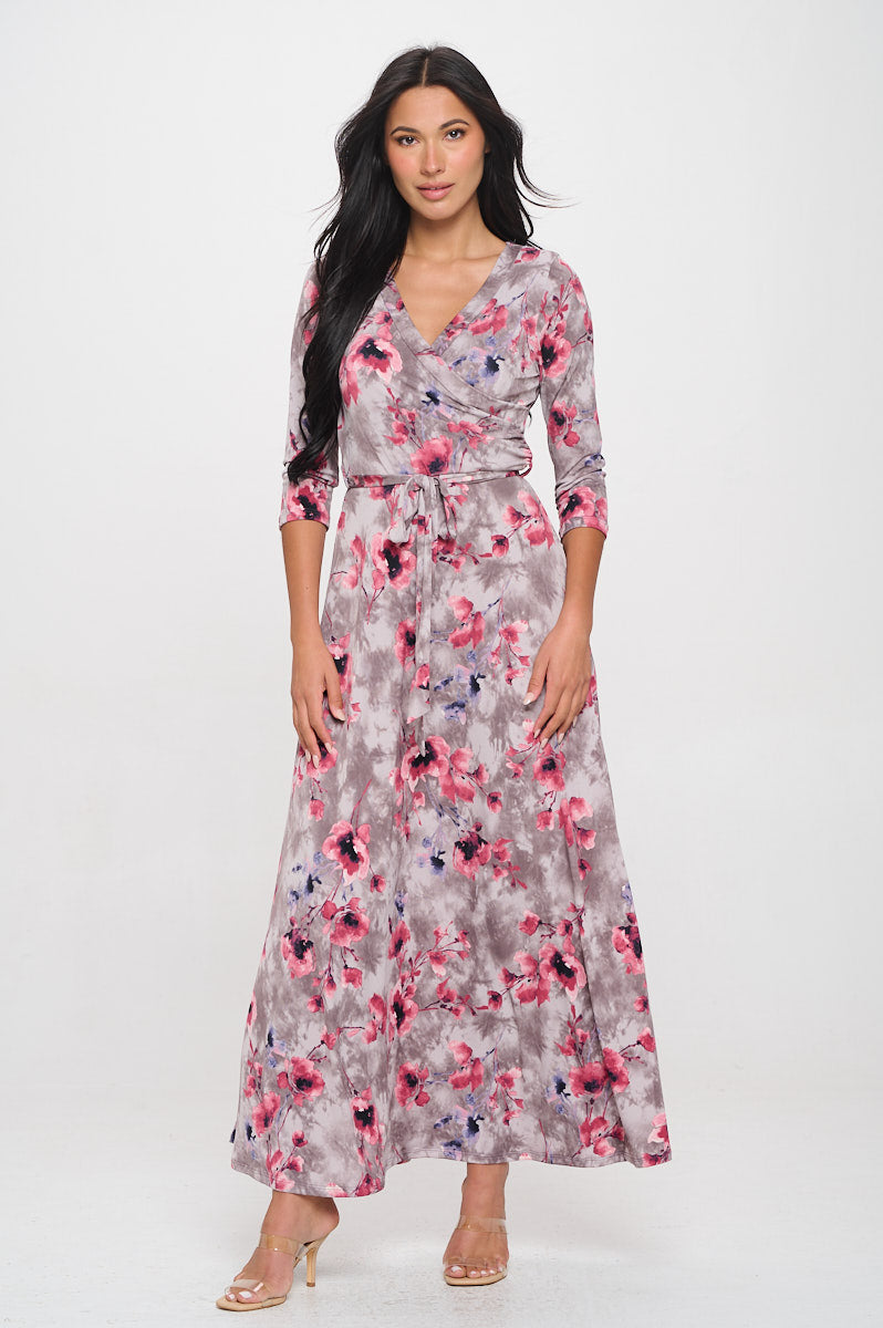 Image of West K Grace Faux - Wrap Maxi Dress with Tie Waist Mauve Floral
