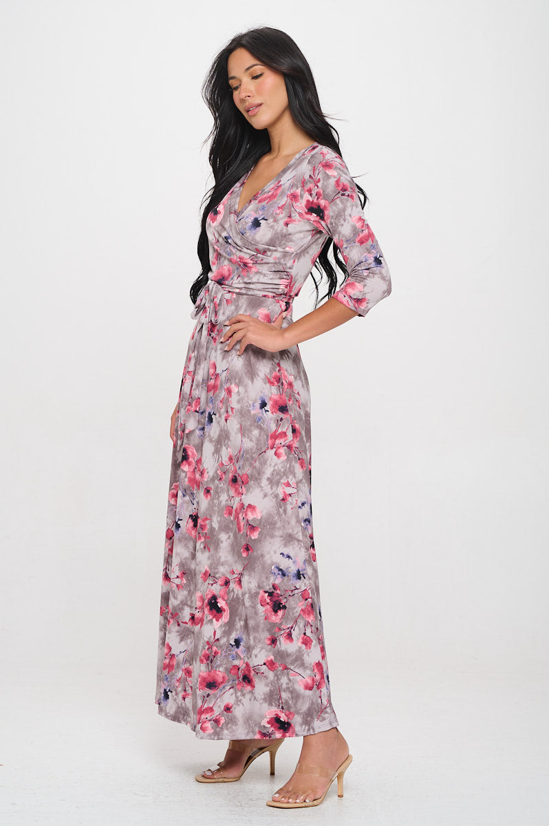 Image of West K Grace Faux - Wrap Maxi Dress with Tie Waist Mauve Floral