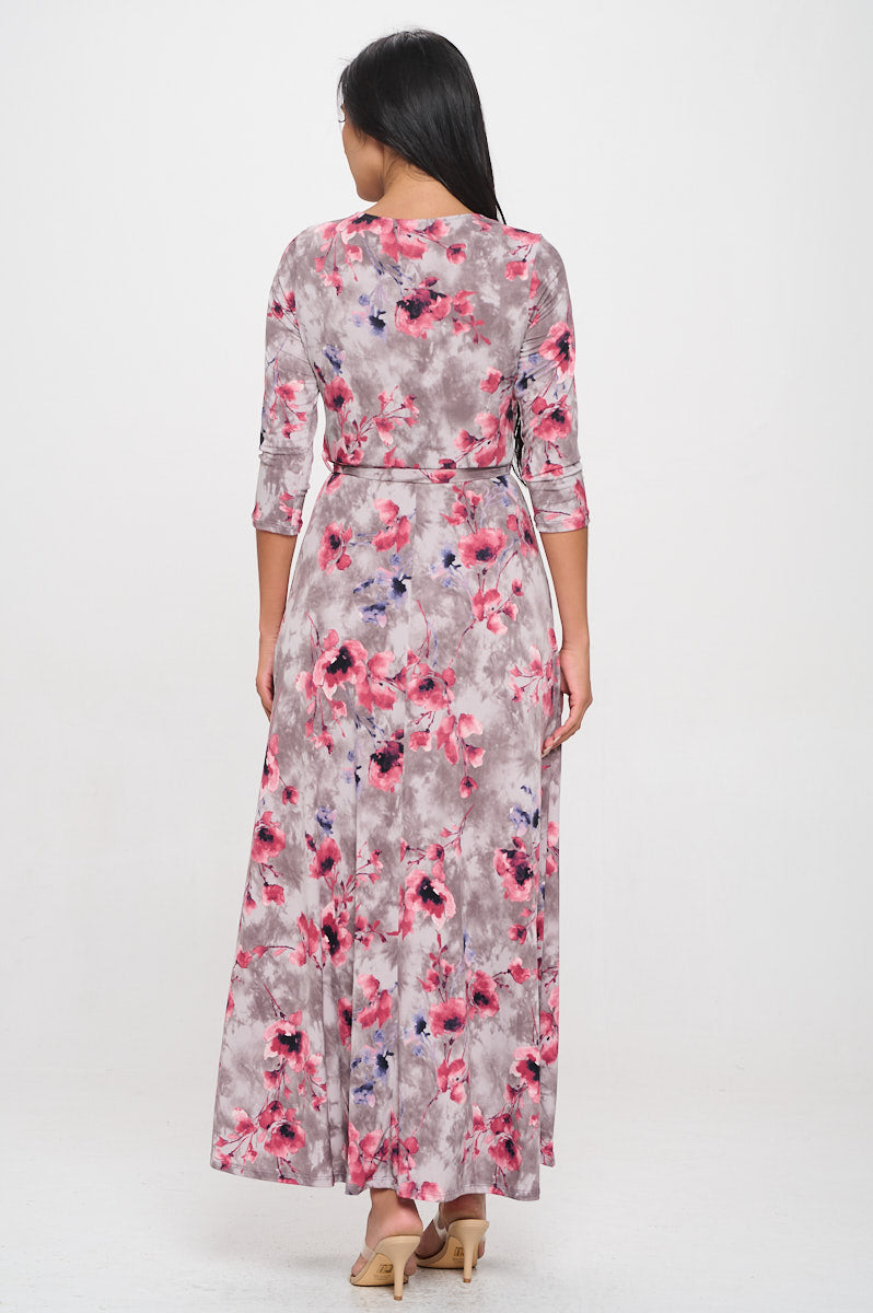 Image of West K Grace Faux - Wrap Maxi Dress with Tie Waist Mauve Floral