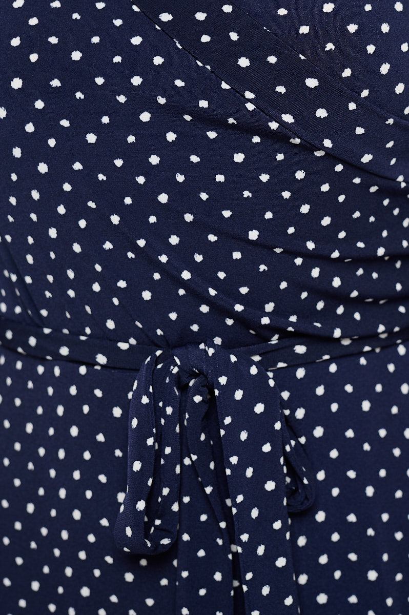 Image of West K Grace Faux - Wrap Maxi Dress with Tie Waist Navy White Dots