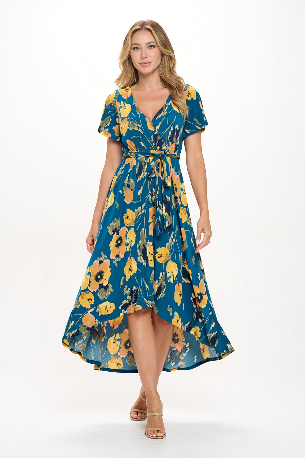 Georgia Faux Wrap Hi-Lo Knit Dress