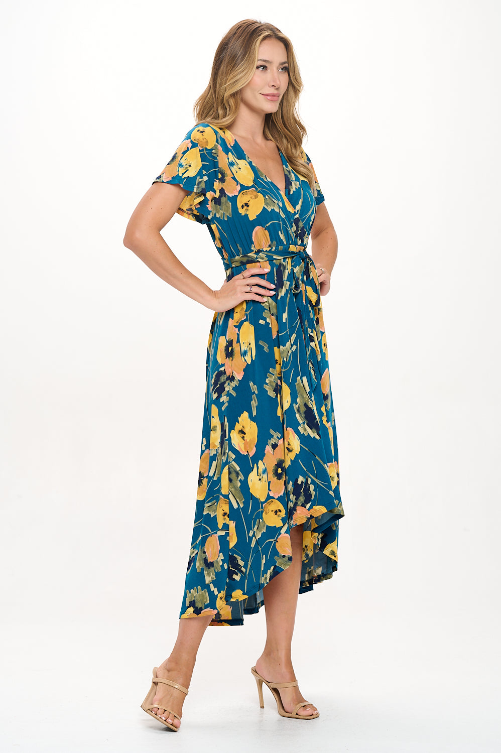 Georgia Faux Wrap Hi-Lo Knit Dress