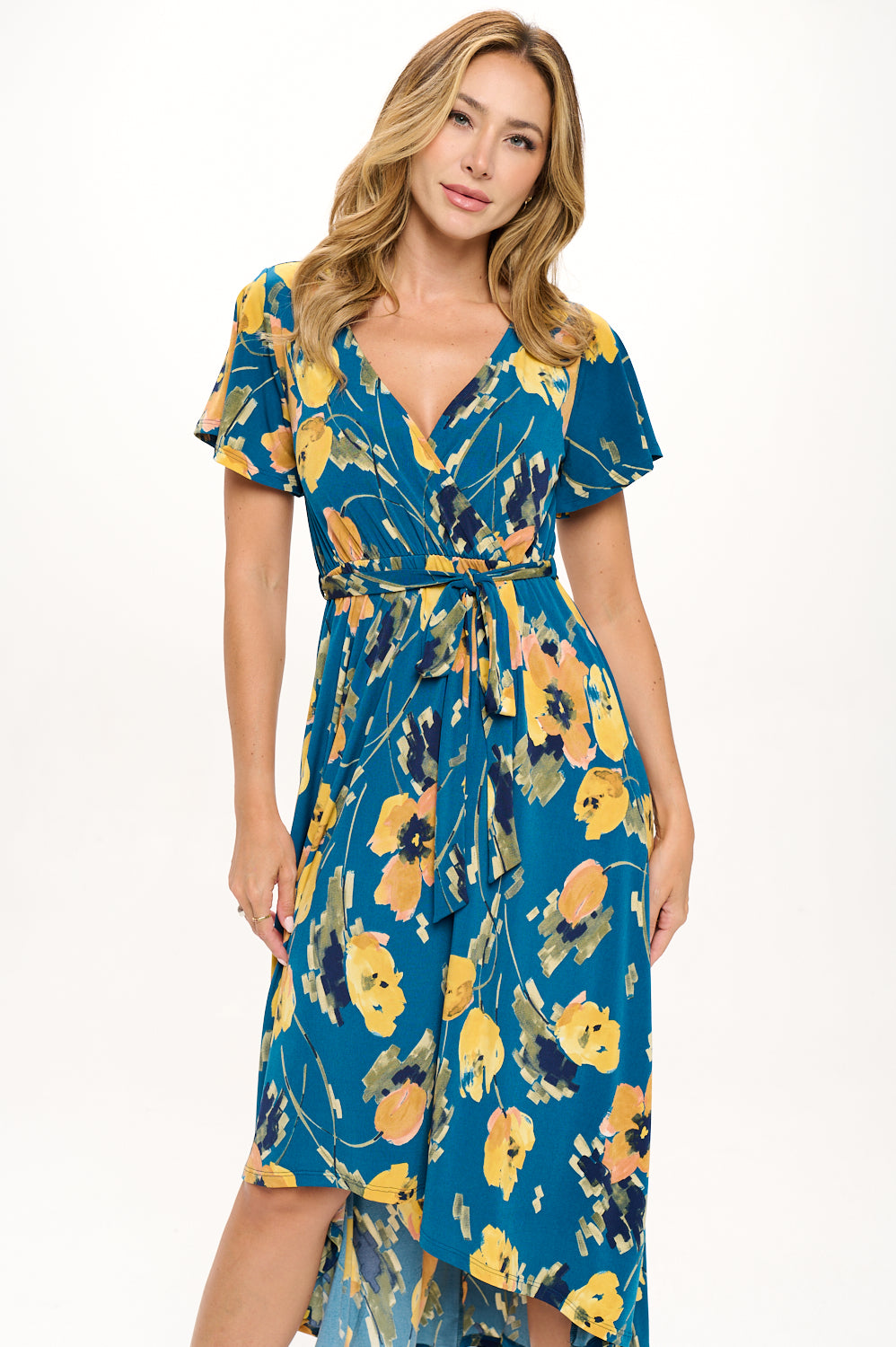Georgia Faux Wrap Hi-Lo Knit Dress