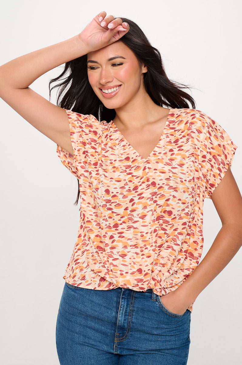 Image of West K Leah Short Sleeve Woven Top Pink White Stripe