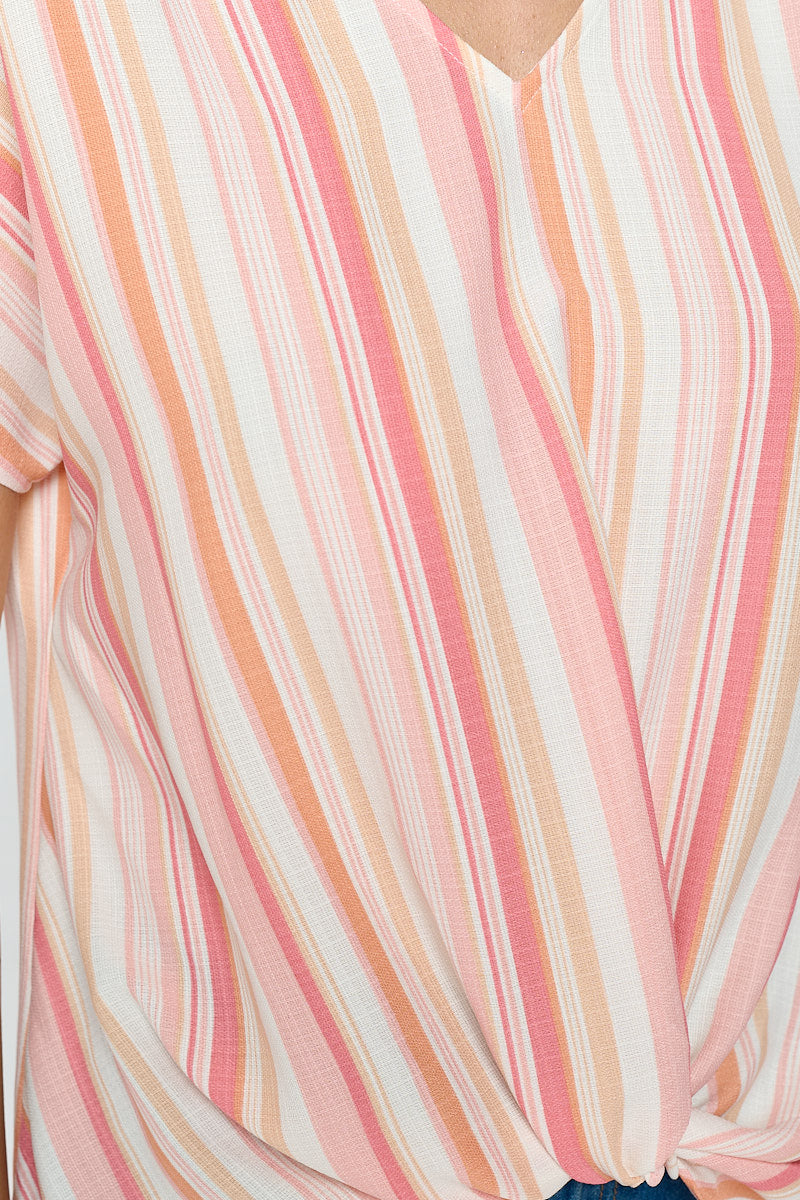 Image of West K Leah Short Sleeve Woven Top Pink White Stripe
