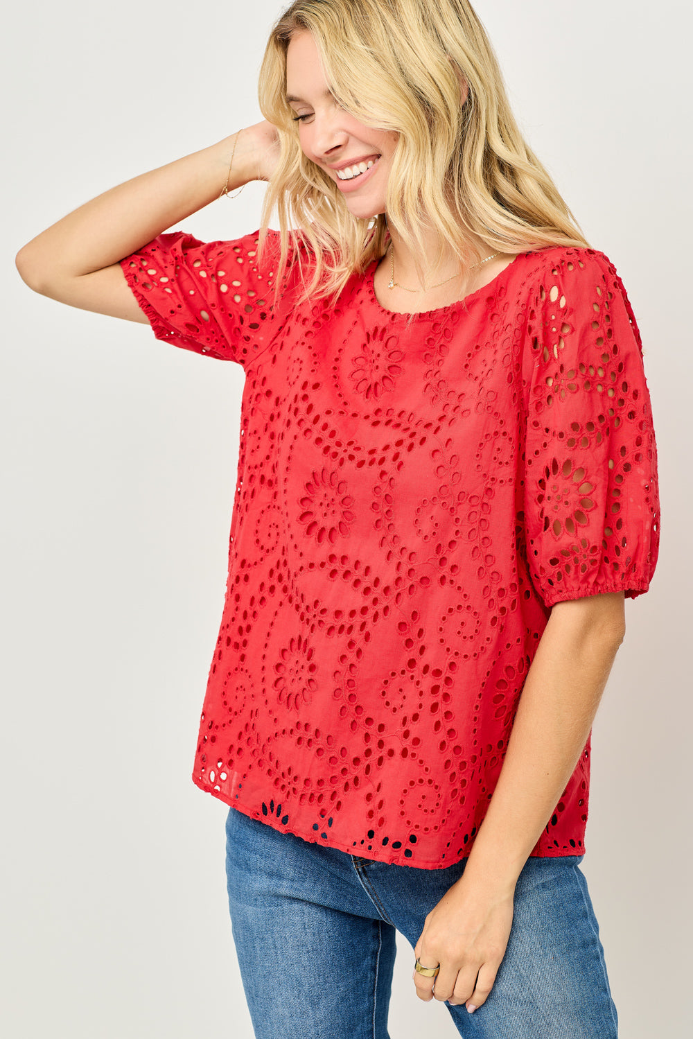 Astrid Puff Sleeve Eyelet Lace Blouse