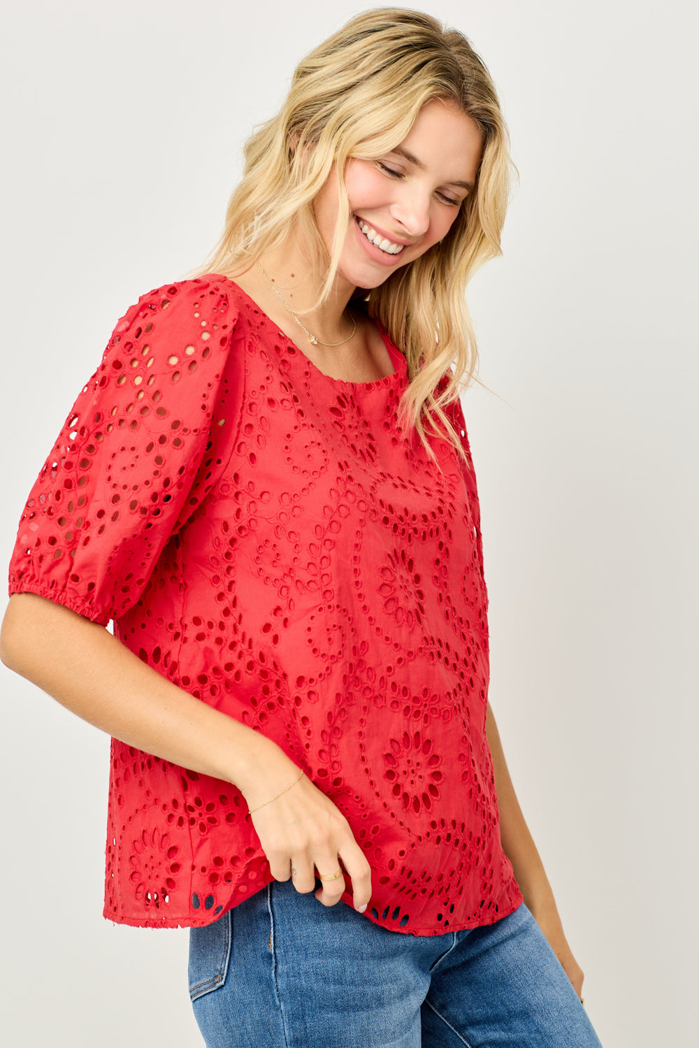 Astrid Puff Sleeve Eyelet Lace Blouse