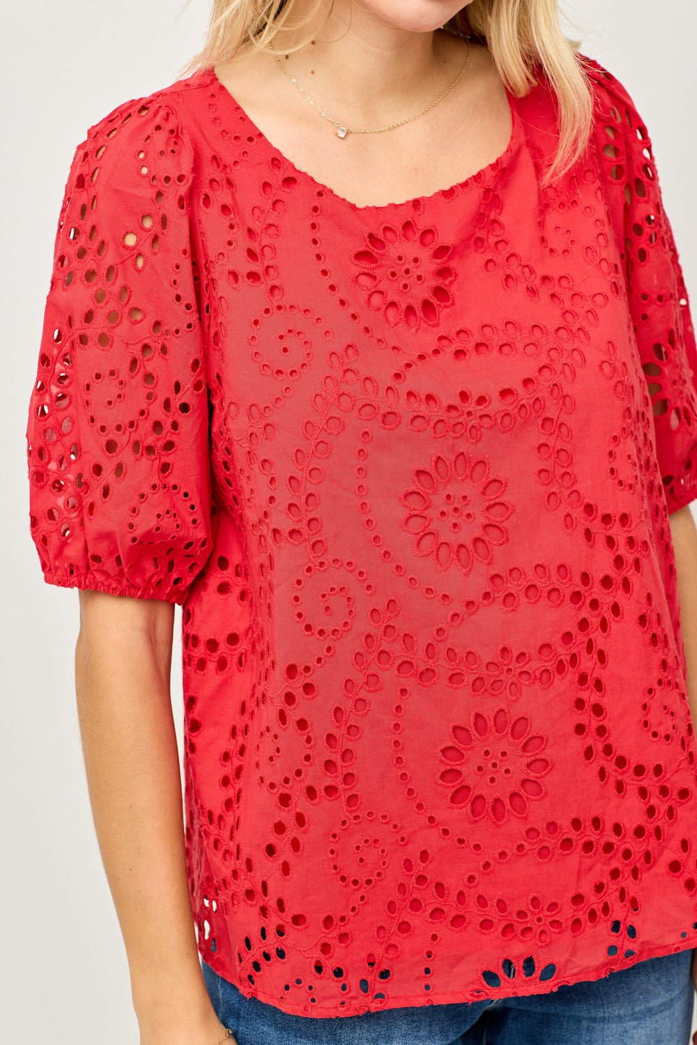 Astrid Puff Sleeve Eyelet Lace Blouse
