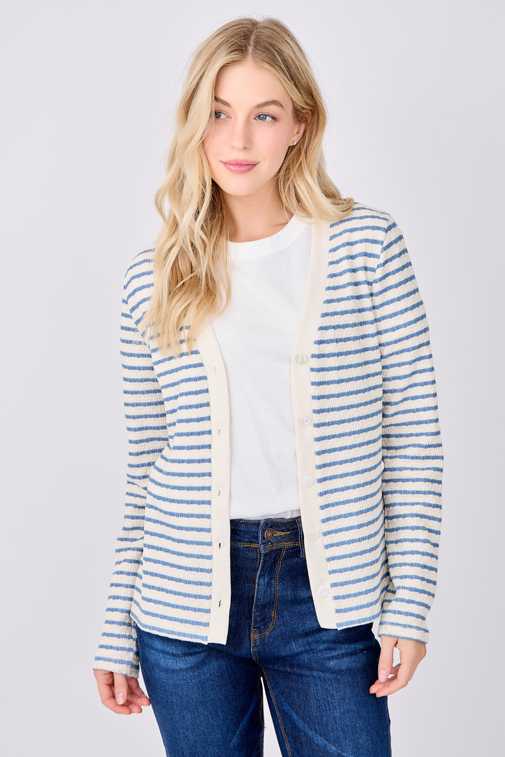 Gaia Striped Button Front Cardigan