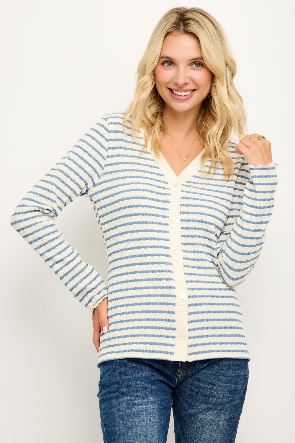 Gaia Striped Button Front Cardigan