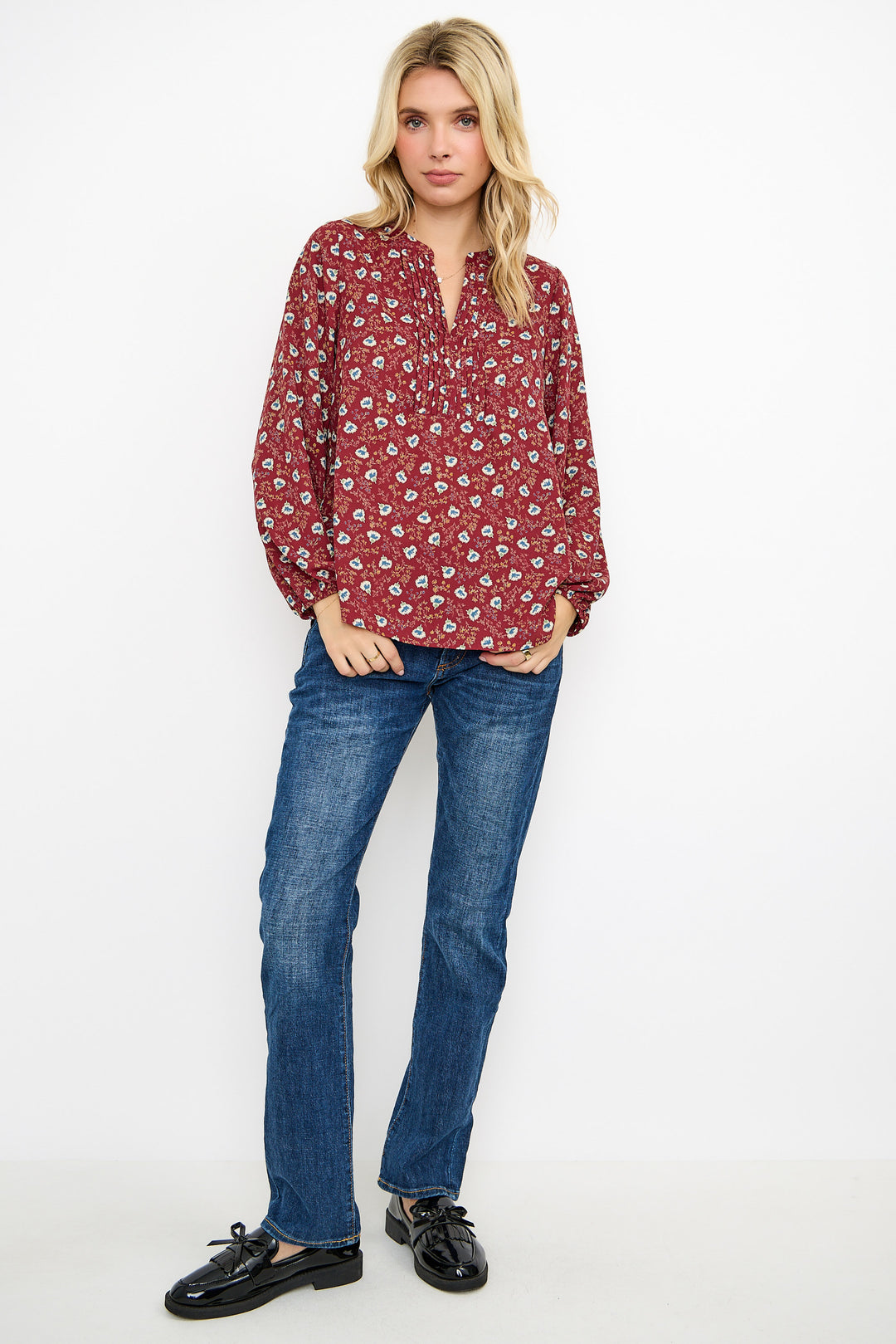 Starling Pintuck Split Neck Blouse