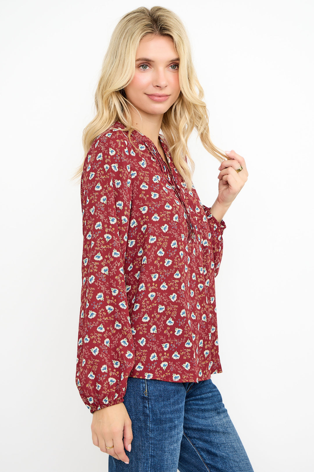 Starling Pintuck Split Neck Blouse