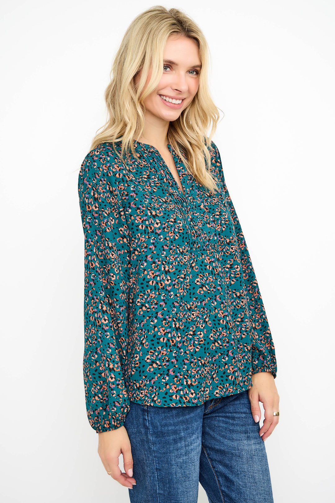 Starling Pintuck Split Neck Blouse