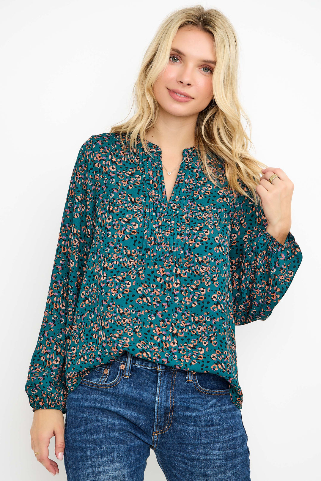 Starling Pintuck Split Neck Blouse