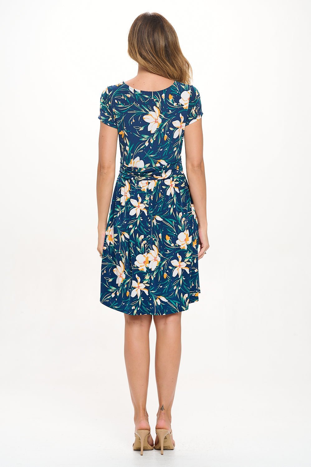 Image of West K Adele Short Sleeve Crossover Front Mini Dress Navy Yellow Floral