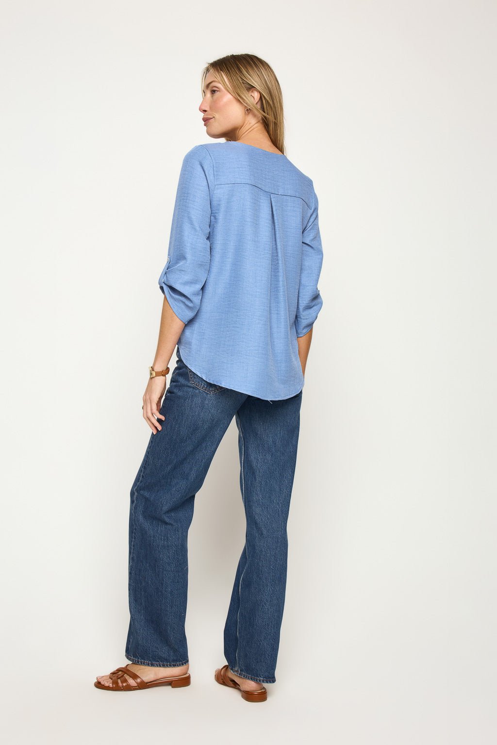 Image of West K Alexa Surplice Roll Tab Blouse Denim