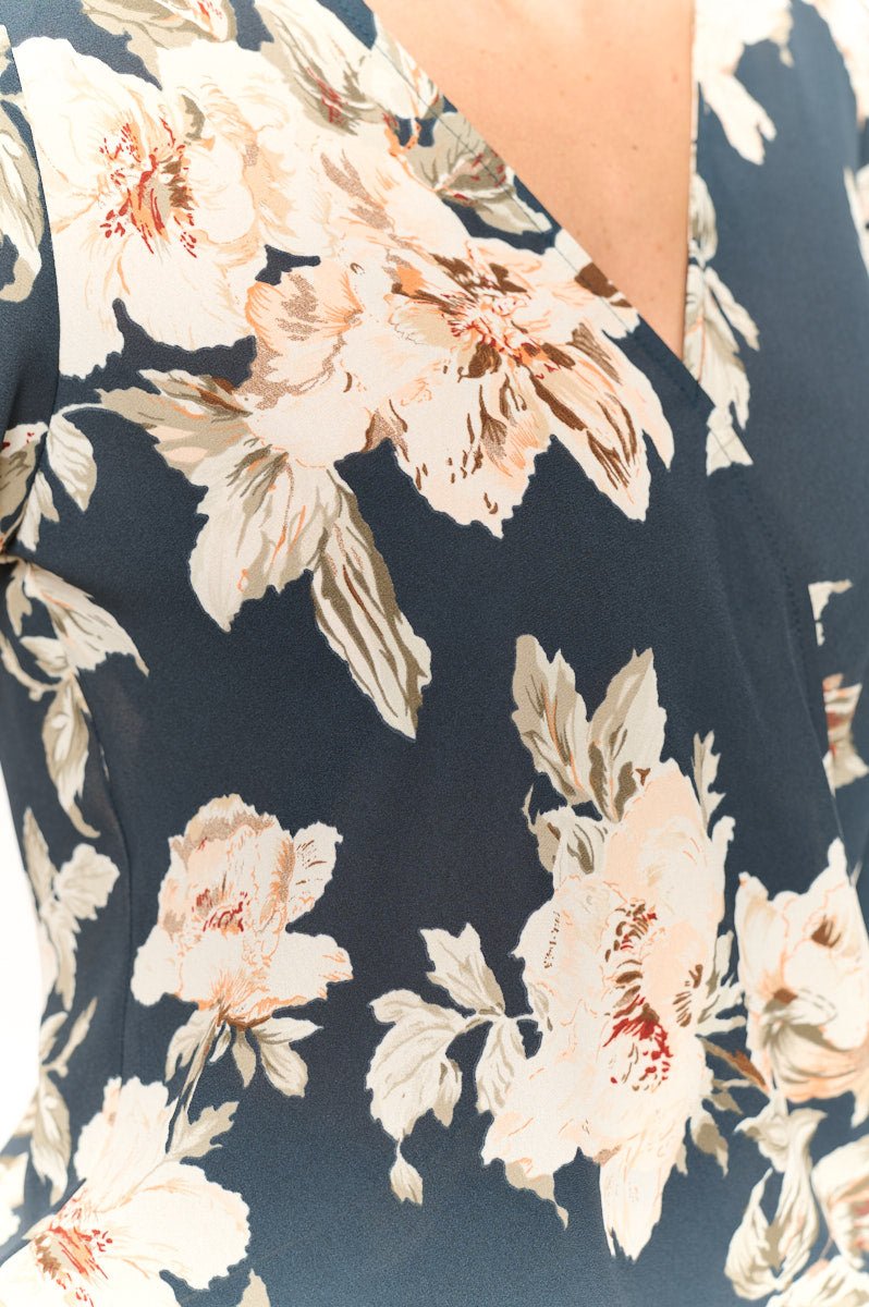 Image of West K Alexa Surplice Roll Tab Blouse Grey Floral
