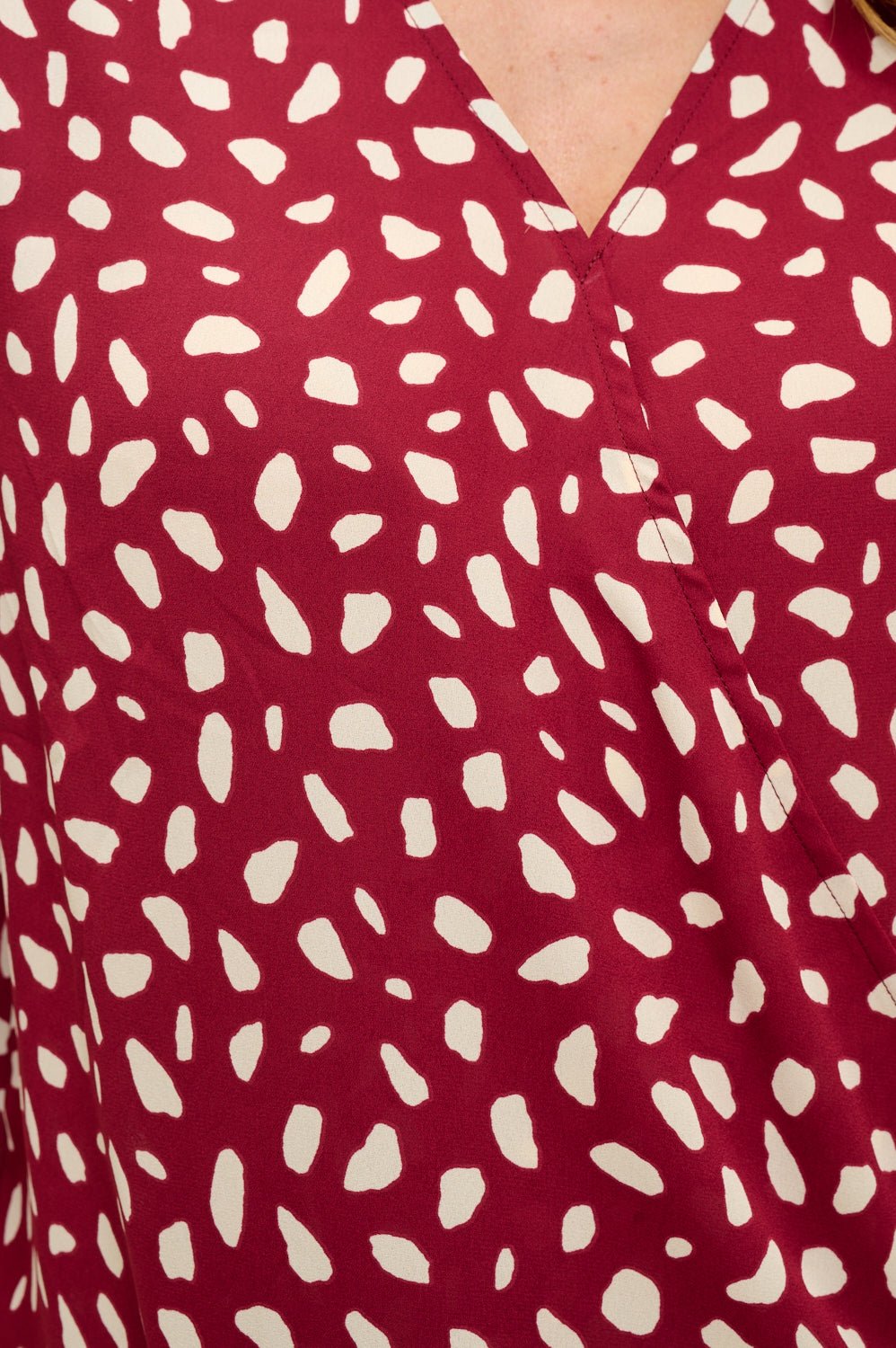 Image of West K Alexa Three Quarter Sleeve Surplice Roll Tab Blouse Red Dot